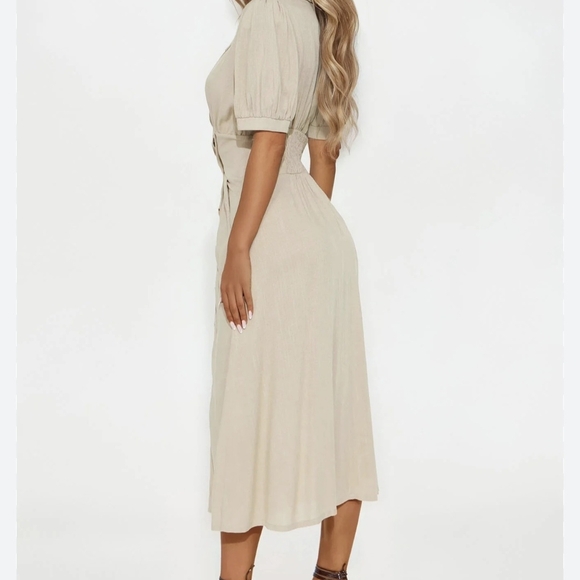 Fashion Nova Cream Button-Accent Midi Dress - Picture 2 of 5